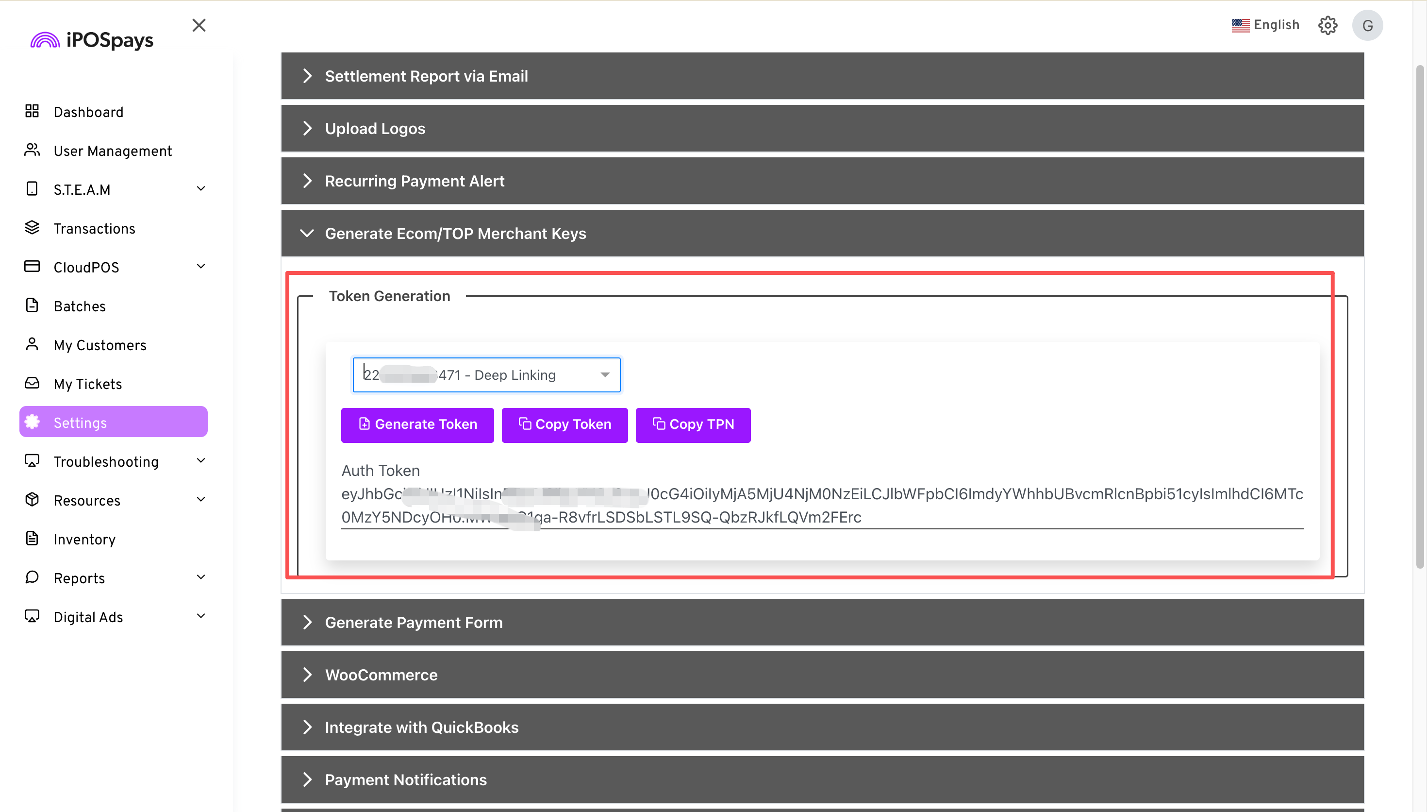 iPOS Deep Linking TPN Credentials