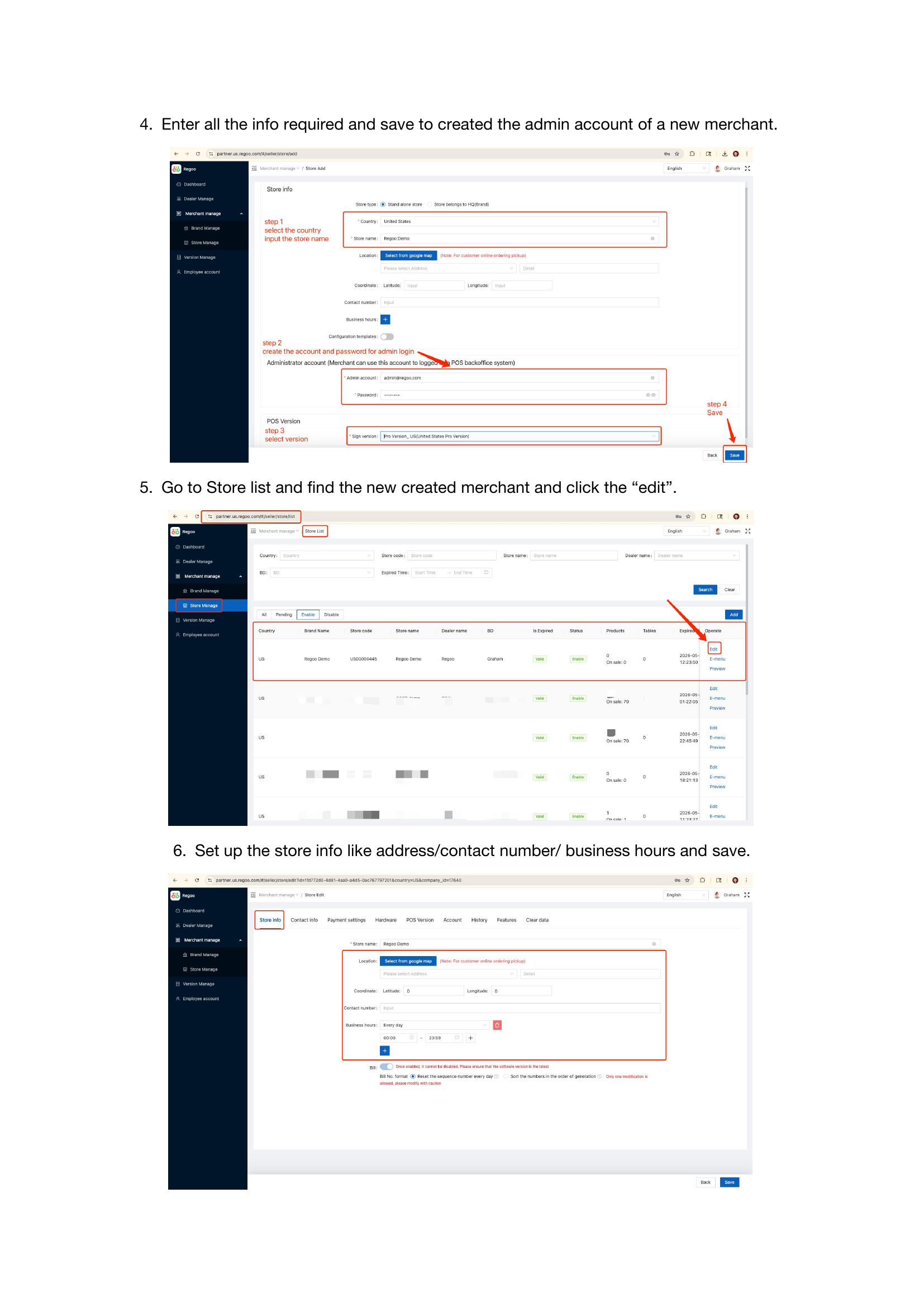 Partner Portal - Create Merchant & Store Info