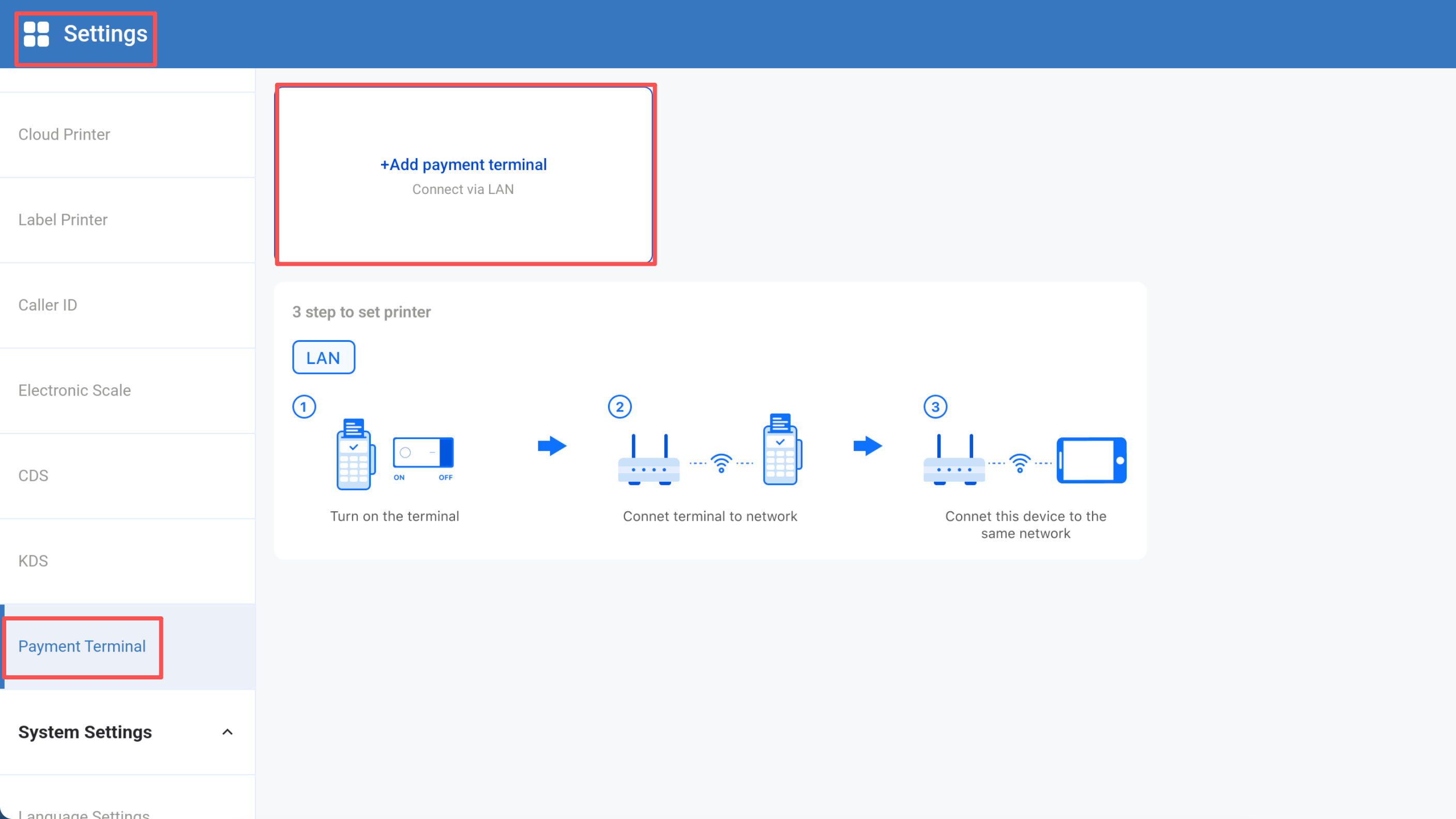 POS App - Settings → Payment Terminal
